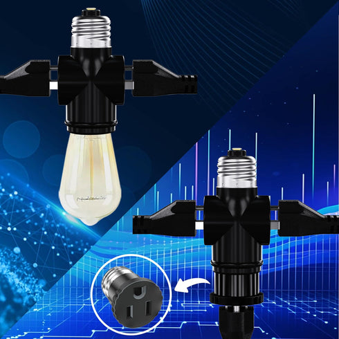 2 Pack, Light Socket to Plug Adapter, Convert E26 Light Socket to 3-Prong Outlet Adapter and Light Bulb Socket (Black)...