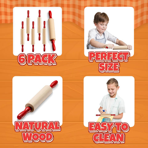 Mini Rolling Pin 7.5 Inch (6 Pack) Kids Rolling Pin Set for Play Dough Accessories Small Pin for Dough - Wooden Rolling Pins For Baking With Handl...