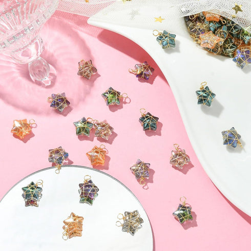 LiQunSweet 100 Pcs Wire Wrapped Electroplate Glass Crystal Small Star Charms for Jewelry Making Bracelet DIY Bulk...