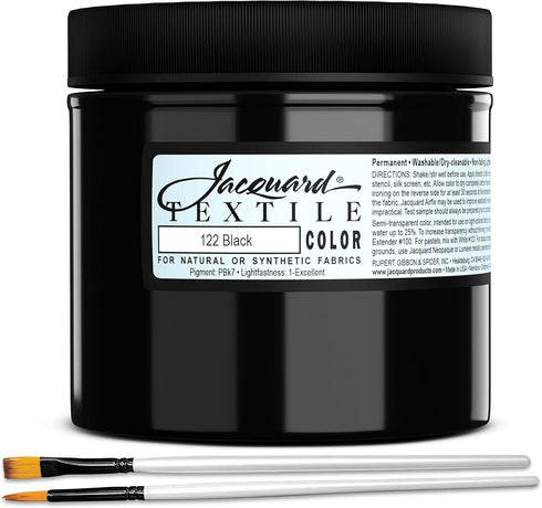 Jacquard Products Black Textile Color Fabric Paint 8-Ounces - Bundled Brush Set...