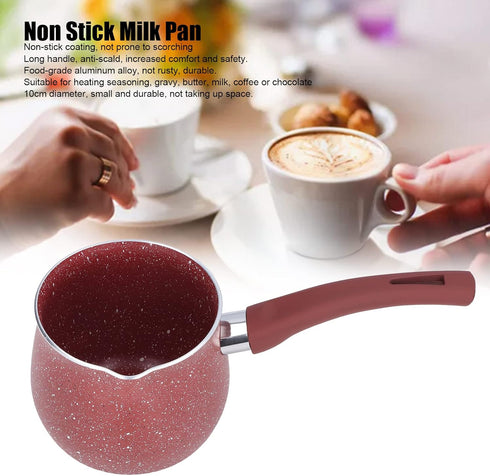 Milk Pan, Portable Milk Pot with Long Handle Aluminum Alloy Small Saucepan Non Stick Coating Mini Sauce Pan with Pour Spout Versatile Milk Boiling...