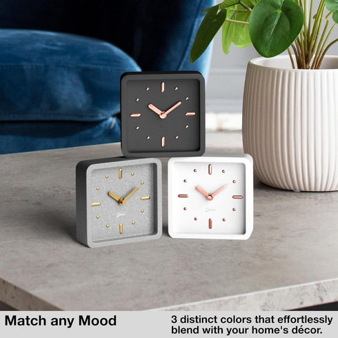 Driini Modern Mid Century Desk & Shelf Clock (White Rose Gold) - Battery Operated with Silent, Analog Movement – Small Tabletop Clocks for Office ...