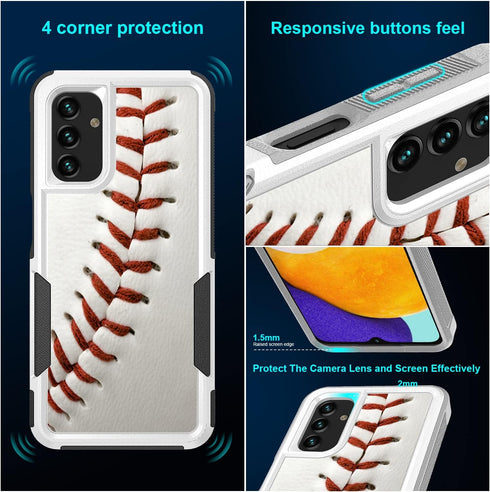 Case for Samsung Galaxy A13 5G, Baseball Sports Pattern Shock-Absorption Hard PC and Inner Silicone Hybrid Dual Layer Armor Defender Case for Sams...