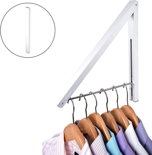 Single Foldable Clothing Rack, Wall-Mounted Retractable Clothes Hanger for Laundry Dryer Room, Hanging Drying Rod, Small Collapsible Folding Garme...