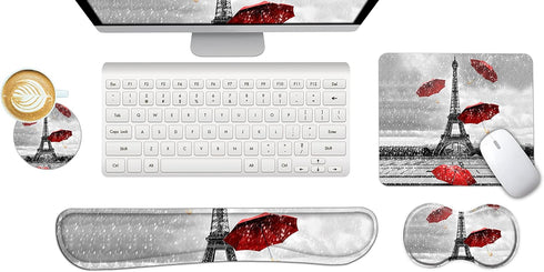 ToLuLu Keyboard Wrist Rest + Mouse Pad Set+ Mouse Wrist Rest Support Combo, Memory Foam for Easy Typing Pain Relief, 4Pcs Non-Slip Keyboard Mouse ...