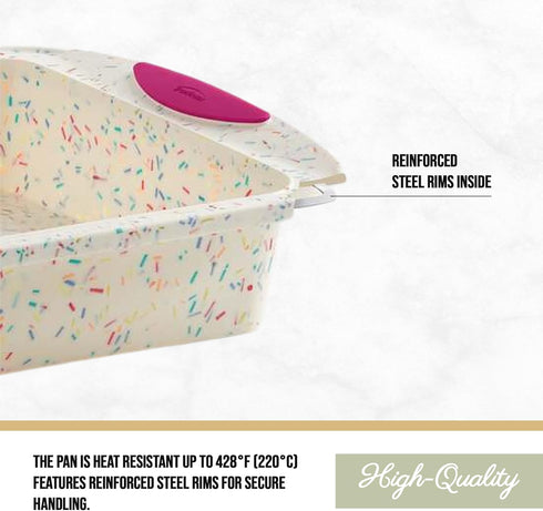Trudeau 8x8in Confetti Silicone Cake Pan – Reinforced Hybrid of Flexible Silicone and Hard Lining for Shape Stability – Nonstick, BPA Free, Oven S...