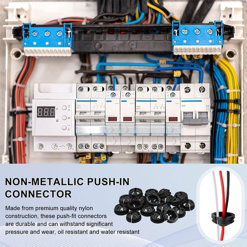 100pcs Push-in Cable Connectors, 3/8 Inch Trade Size Non-Metallic Push In Connector Plastic Electrical Box Wire Inserts Button Push-in NM Cable Cl...