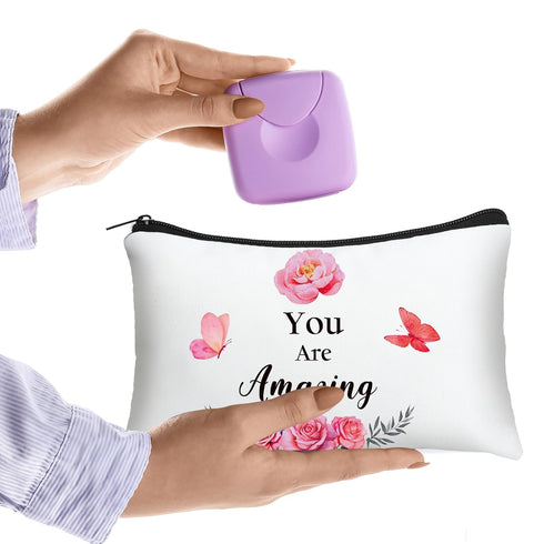 Hillban 10 Pcs Inspirational Gifts Bulk Cosmetic Bag for Women Employee Appreciation Gifts, You Are Amazing Loved Green Leaves Makeup Bags(Butterf...