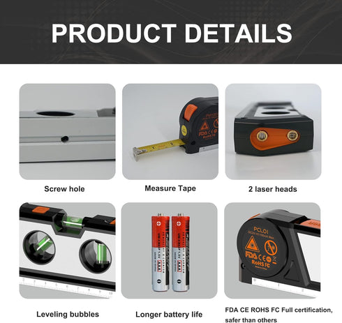 Laser Level Line Tool, 4 in 1 Multipurpose Standard Cross Line Laser Level, 10ft/3M Measure Tape Ruler, 3 Mode Laser Line,3 leveling bubble and Ru...