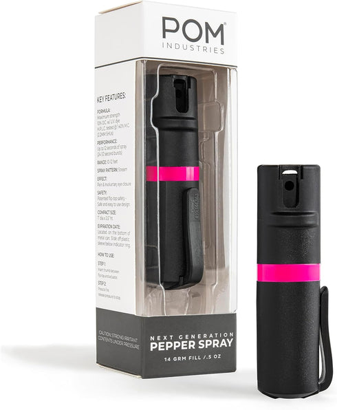 POM Pepper Spray Flip Top Pocket Clip - Maximum Strength OC Spray for Self Defense - Tactical Compact & Safe Design - 25 Bursts & 10 ft Range - Po...