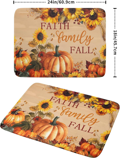Fall Pumpkin Sunflower Dish Drying Mat 18”x24” Faith Family Fall Drying Mat for Kitchen Counter Absorbent Autumn Orange Pumpkins Thanksgiving Dish...