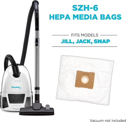 Simplicity Vacuums SZH-6 Jill Canister Vacuum Replacement Bags with Certified Hepa Media, Fits with Simplicity Jill, Jack, and Snap Bagged Vacuum ...
