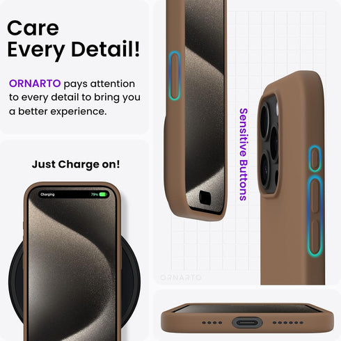 ORNARTO Compatible with iPhone 15 Pro Max Case 6.7", Slim Liquid Silicone 3 Layers Soft Gel Rubber Shockproof Protective Phone Case with Anti-Scra...