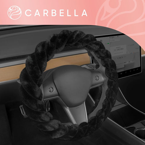 Twisted Fur Black Soft Steering Wheel Cover, Standard 15 Inch Size Fits Most Vehicles, Fuzzy Fluffy Car Steering Cover with Soft Faux Fur Touch, C...