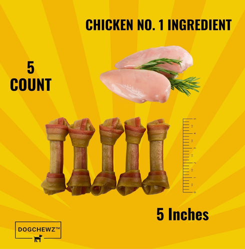 DOGCHEWZ™ Rawhide Free Knotted Bone Peanut Butter Small Dog Chew Treats 5" (5 Ct/Bag) - Chicken Flavor - Gluten Free...
