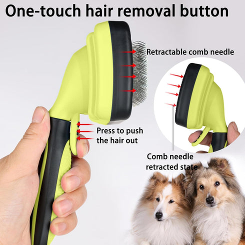 Self cleaning slicker brush for dogs and cats, skin-friendly grooming cat brush, easy-to-clean dog hair brush, depilatory brush, hair brush puppy ...