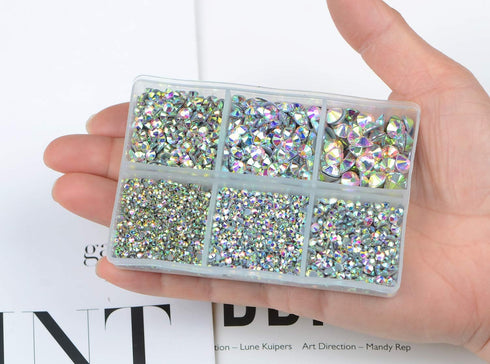 AD Beads 4500 Pieces Hotfix Rhinestones Flat Back 6 Sizes (2-6 mm) Crystal Round Glass Gems with Tweezers and Picking Rhinestones Pen or Crafts Na...