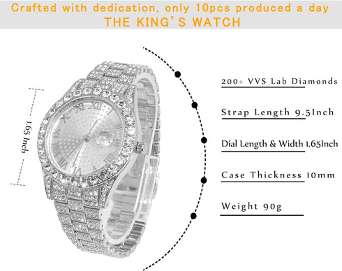 Halukakah Diamonds Gold Watch Iced Out,Men's 18K Real Gold/Platinum White Gold Plated 42MM Width Round Dial Quartz Wristband 9.5" with Cuban Link ...