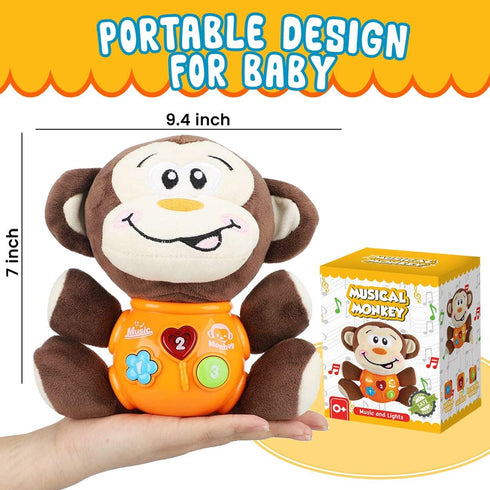 Insnug Plush Monkey Musical Baby Toys - Educational Montessori Stuffed Animal Light Up Toys Small Fun Sensory Brain Development for Newborn Infant...