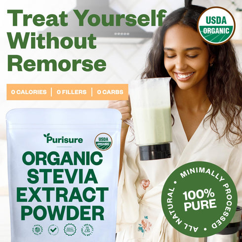 Organic Stevia Concentrated Powder, 125g, Organic Pure Stevia Powder, No Fillers, No Artificial Sweeteners, No Aftertaste, Zero Calorie Stevia Swe...