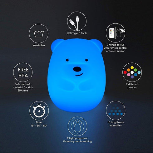 Bear Night Lights for Kids, Bedside lamp for Children, Baby Nursery Light - Break Resistant/Eye Caring/Adjustable Brightness Color/Time Setting/Gi...