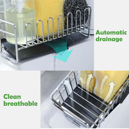 Sponge Holder for Kitchen Sink?Kitchen Sink Organizer with Stainless Steel Auto Drain Tray?Kitchen & Home Accessories?Kitchen Storage Rack?Sponge,...