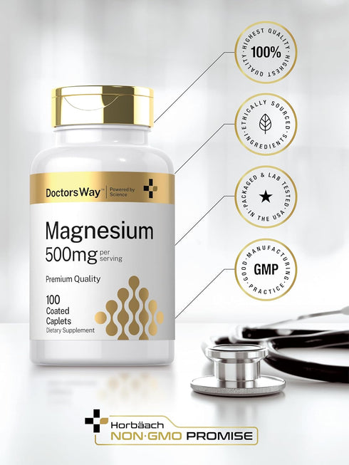 Doctor's Way Magnesium Supplement 500mg | 100 Coated Caplets | Magnesium Oxide | Vegetarian, Non-GMO, Gluten Free...