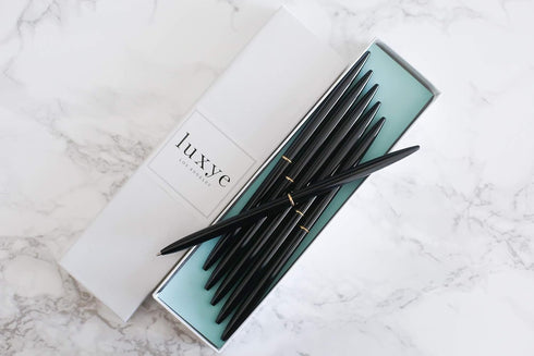 Black Gold Pens with Black Ink | Luxury Ballpoint Gold Pen Set of 6 in Glossy White Gift Box | Gold Office Supplies for Women Men - Slim Nice Pens...