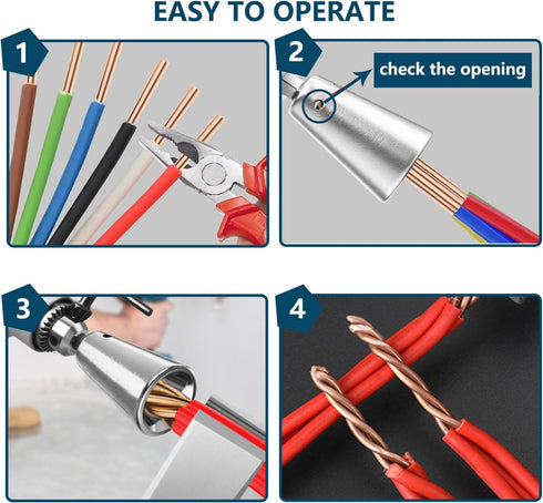 WILD+ Wire Twister Tool for Drill - 4pcs, Wire Twisting Tool, Wire Stripping and Twisting Tool, Wire Connector, Wire Nut Twister for Electrical Po...