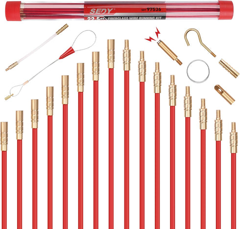 Electrical Fish Cable Wire Puller: 22.5 FT Fiberglass Wire Running Kit - Electrical Cable Pulling Fish Tape Kit - Wire Pulling Glow Rods Cable Sna...