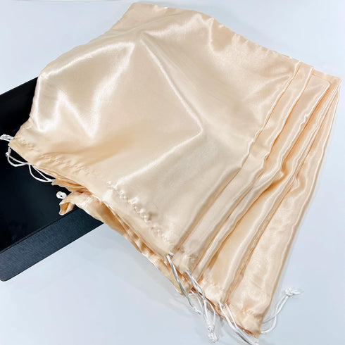 Soft Large Satin Dust Covers Drawstring Bag 5 Pack Silky Fabric For Wigs Purses Handbags Protection Bras Cloth Oganizer (champagne, 13.8x15.8''/35...