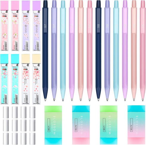 36 Pcs Mechanical Pencil Set, 12 Pcs Pastel Cute Mechanical Pencils 0.5 mm 0.7 mm with 8 Tubes HB Resin Refills, 4 Pcs Erasers and 12 Pcs Cap Eras...