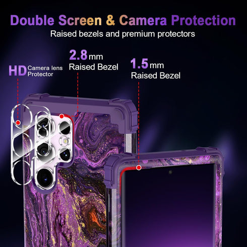 Miqala for Galaxy S23 Ultra Case,Glow in The Dark Three Layer Heavy Duty Shockproof Hard Plastic Bumper +Soft Silicone Protective Case with 2 Came...