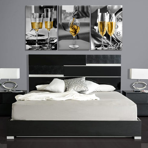 Kitchen Wall Art Dining Room Decor Yellow Wine Black and White Framed Canvas Prints Artwork Paintings for Home Bedroom Decorations 12x16 Inch x3...