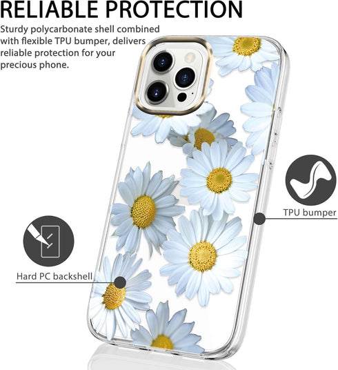 BAISRKE Compatible with iPhone 13 Pro Case,Clear Case with Flowers,for Girly Women,Shockproof Floral Pattern Hard Back Cover for iPhone 13 Pro Cas...