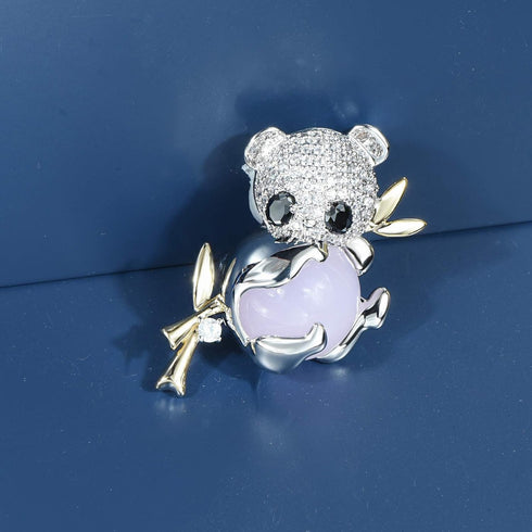 Cute Black White Rhinestones Crystals Panda Bear Baby Animal Brooch Pin Badge Brestpin Lapel Pins Silver Tone...