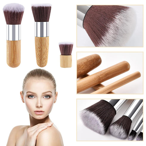 3 PCS Mini Travel Size Flat Top Face Foundation Brush Makeup Brush, with Synthetic Bristles & Bamboo Handle for Liquid,Cream, Flawless Powder Cosm...