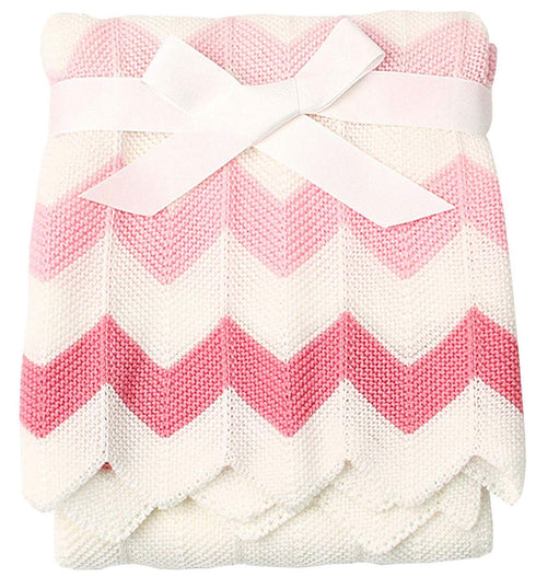 Baby Blanket Knitted Pink Chevron Soft Toddler Nursery Crib Throw Blankets Receiving Swaddle Blanket Stroller Cover for Boys Girls,40x30 inch...