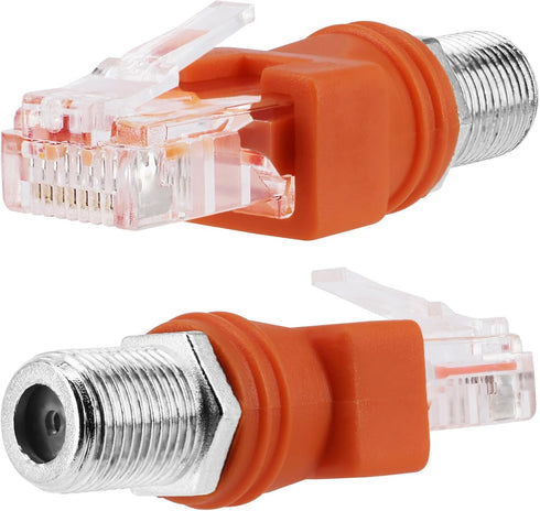 RF to RJ45 Converter Adapter, 2 Pack F Female to RJ45 Male Ethernet Adapter Coaxial Coupler Coax Straight Connector - Orange...