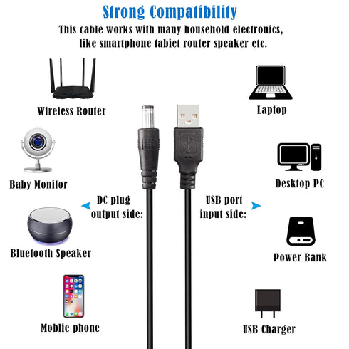 GINTOOYUN 5V USB2.0 to DC Power Cable USB2.0 to DC 5.5mmx2.1mm Universal Charging Cable with 13 Connector Plugs for Laptops, Speakers, Power Banks...