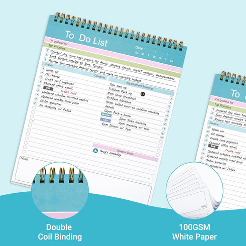 To Do List Notepad, Spiral Bound Undated Daily Planner, 52 Sheets 8.5" X 10.5" Tear Off Task Planning Pad with Checklist, For Work Office Home...