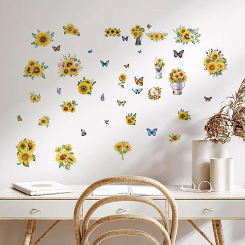 CRASPIRE 8 Sheets 8 Styles Sunflower Window Stickers Spring Summer Theme Butterfly Stickers Window Clings Wall Decor Decals for Fridge Bedroom Liv...