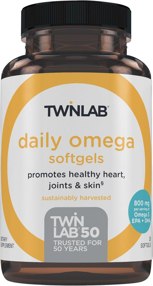Twinlab Daily Omega Softgels - Joint Health and Brain Health Fish Oil Supplements - 800 mg, 30 Softgels...