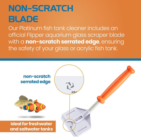 FL!PPER Flipper Platinum Aquarium Algae Scraper (10” Rigid Shaft) - Aquarium Glass Cleaner Tool with Serrated Blade - Algae Remover for Fish Tank ...