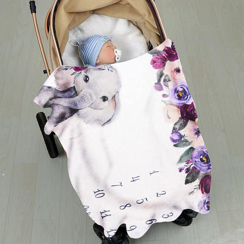 Elephant Newborn Baby Monthly Milestone Blanket Baby Blanket Organic Plush Fleece Photography Background Prop for Boy Girl Gift Soft Flannel Blank...