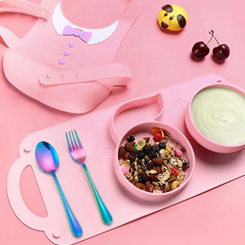 LIANYU 10-Piece Rainbow Children Silverware Set, Kids Forks and Spoons Silverware Set, Stainless Steel Toddler Utensils Flatware Set, Child Cutler...