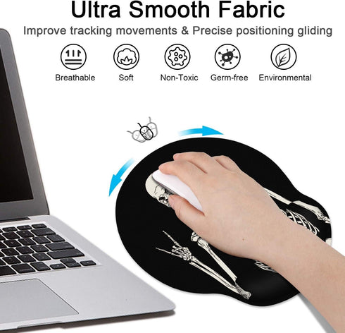 Britimes Ergonomic Mouse Pad with Wrist Support Black Human Skeleton Skull Non-Slip Rubber Base Mousepad for Home Office Gaming Working Computers ...