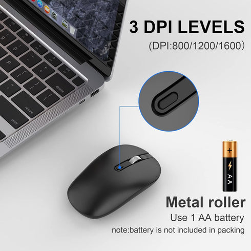 cimetech Bluetooth Mouse for Laptop, Slim Silent Wireless Mouse, Portable Computer Mice with USB Receiver, Metal Scroll Wheel for Laptop, Notebook...