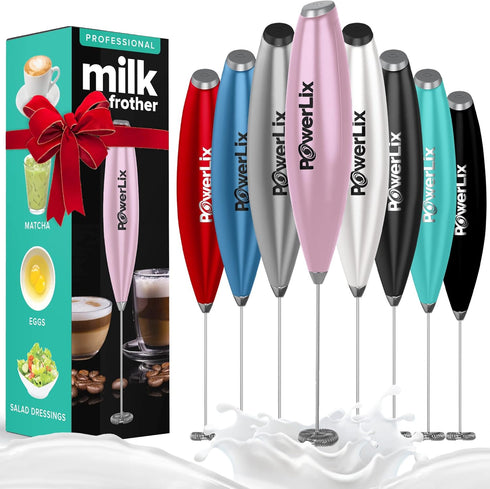 PowerLix Milk Frother Handheld Battery Operated Electric Foam Maker For Coffee, Latte, Cappuccino, Hot Chocolate, Durable Mini Drink Mixer With St...
