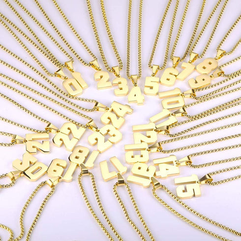 Number Necklaces Personalized Necklaces 18K Gold Plated Initial Number Pendant Stainless Steel Chain Sports Necklaces for Men Women...